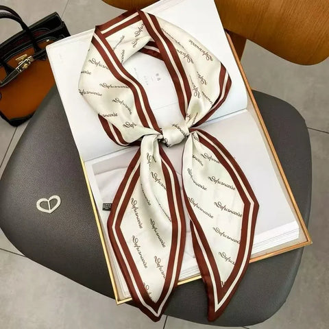 Print Silk Scarf Women Soft Satin Horse Hairband Bevel Neckerchief Office Headband