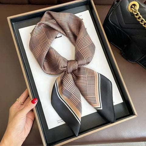 Print Silk Square Scarf Women Soft Satin Horse Hairband Neckerchief Office Hijab Headband