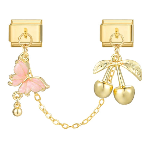 Golden Chain Heart Flowers Butterfly Charm Link