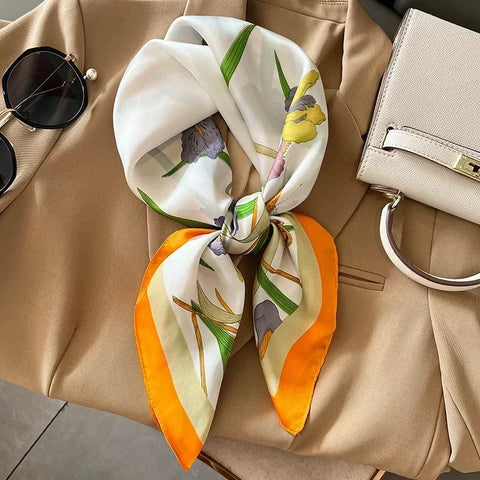 Print Silk Square Scarf Women Soft Satin Horse Hairband Neckerchief Office Hijab Headband