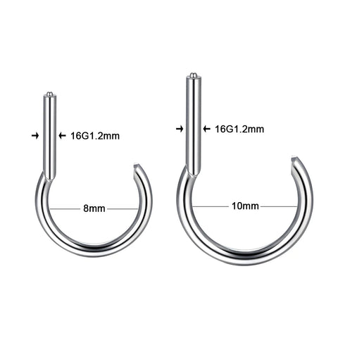 Titanium Hinged Segment Ring D-Shape with Side Crystals Septum Cartilage Helix