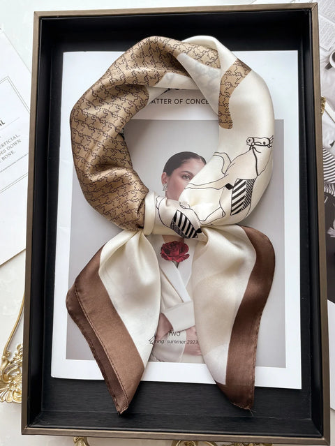 Vintage Chain Print Satin Square Scarf Soft Lightweight Women’s Fashion Accessory