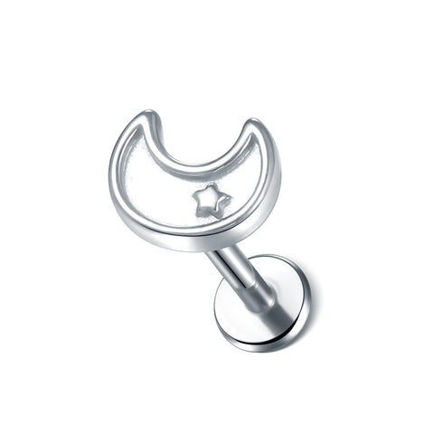 Steel Moon Lighting Labret Bar Rings Crystal Flower Tragus Cartilage Piercing