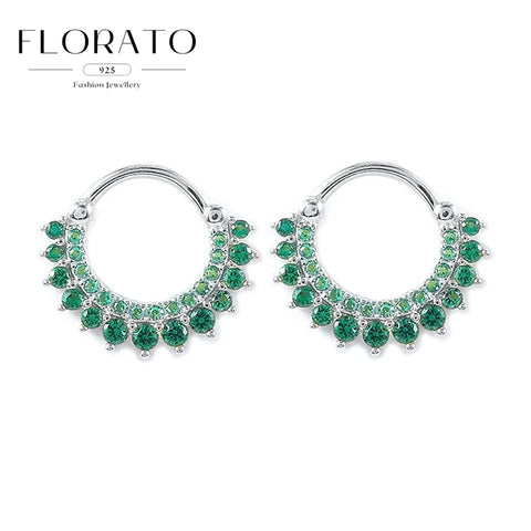 Sterling Silver Needle Multi-color Zircon Hoop Ring Luxury Crystal Piercing