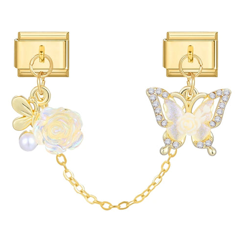 Golden Chain Heart Flowers Butterfly Charm Link