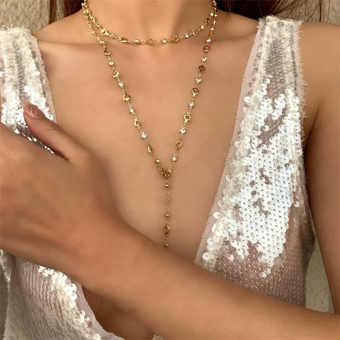 Sexy Long Y-Shaped Necklace for Women Y2K Aesthetic Metal Clavicle Chain