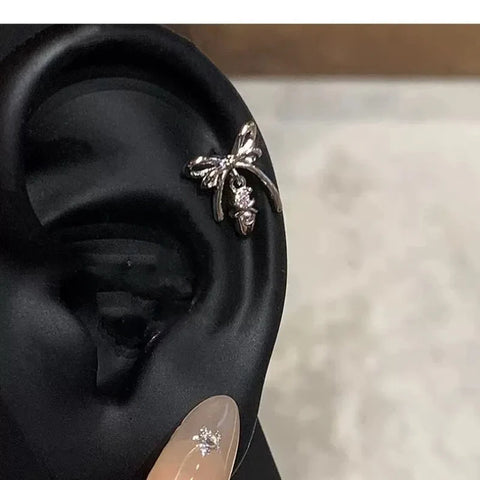 Zircon Pink Cross Ear Bone Nail 316L Stainless Steel Cochlea Piercing Jewelry