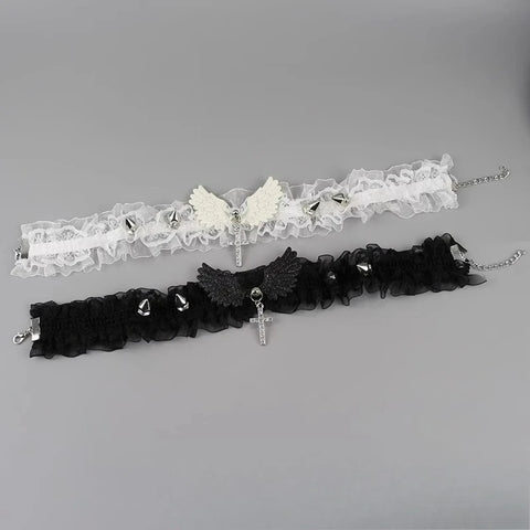 Fashion Solid Color Women Girls Necklace Wide Lace Rivets Lolita Lace Choker