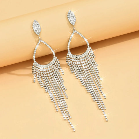 2PC women's jewelry with rhinestone tassel earrings
