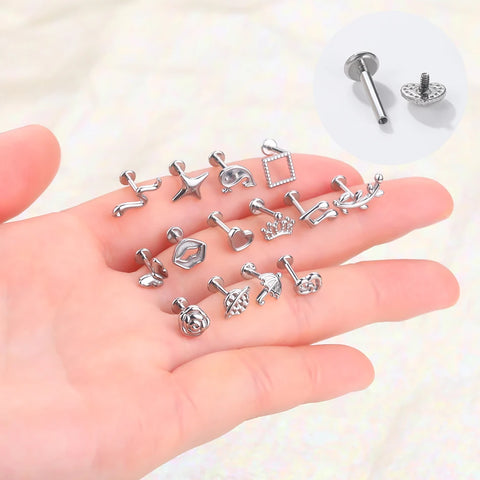 Steel Moon Lighting Labret Bar Rings Crystal Flower Tragus Cartilage Piercing