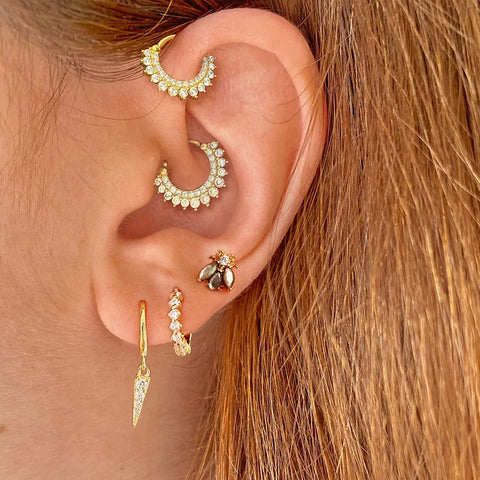 Sterling Silver Needle Multi-color Zircon Hoop Ring Luxury Crystal Piercing