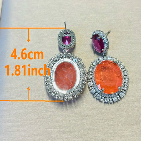 Bilincolor Fashion Cubic Zirconia Orange Oval Drop Earring for Women