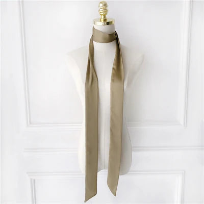 Women Narrow Long Scarf Solid Color Chiffon Silk Ribbon Headbands Choker Streamer