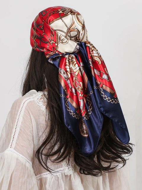 Luxury Brand Square Silk Scarves Women Hijab Shawls Print Kerchief Femme Head Scarf