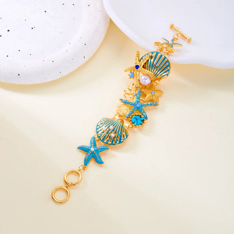 Starfish Shell Pearl Necklace for Women Summer Ocean Coral Scallop Pendant