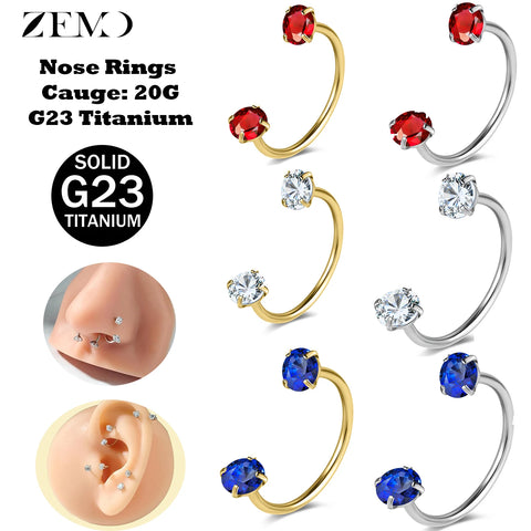 Titanium Steel Horseshoe Nose Rings Double CZ Crystal Screw Septum Rings Helix