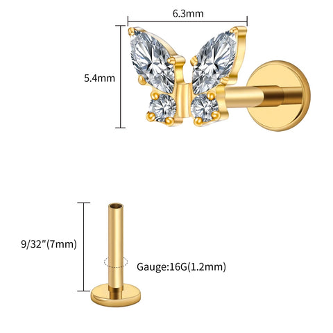 Titanium Mini Butterfly CZ Labret Tragus Cartilage Conch Forward Helix Stud
