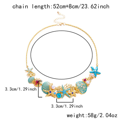 Starfish Shell Pearl Necklace for Women Summer Ocean Coral Scallop Pendant