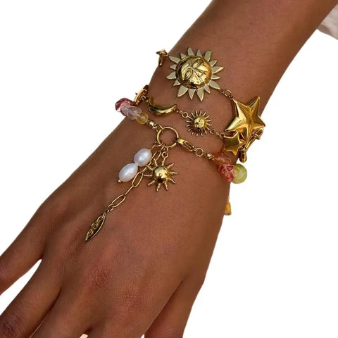 Exquisite Star Moon Versatile Casual Holiday Style Splicing Bracelet