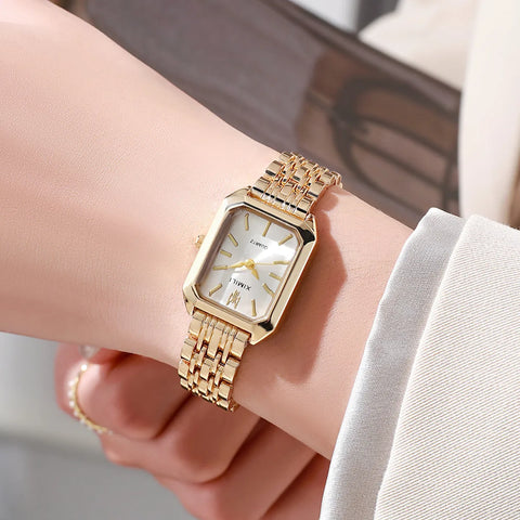 Fashion Rectangle Ladies Stainless Steel Strap Quartz Wristwatches