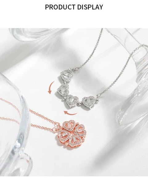 Luxury Magnet Transform Four Leaf Clover Heart Pendant Neklace