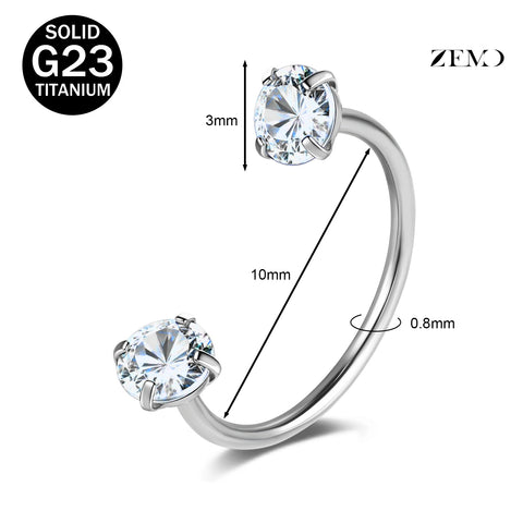Titanium Steel Horseshoe Nose Rings Double CZ Crystal Screw Septum Rings Helix