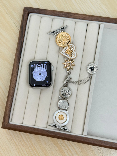 New Beads Metal Link Strap For Apple Watch Band For Women 38mm 40mm 41mm 42mm 44mm 45mm 46mm 49mm