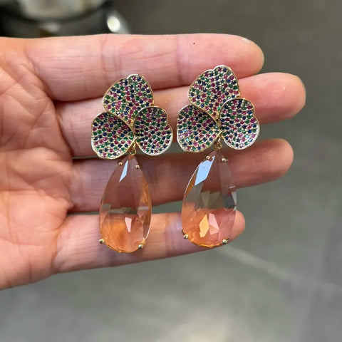 Bilincolor Fashion Cubic Zirconia Orange Oval Drop Earring for Women