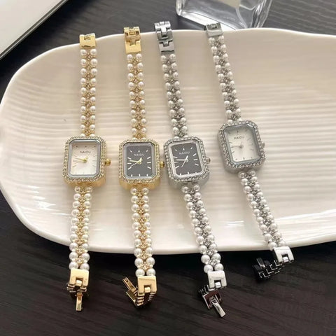 Pearl Studded Strap Women Watch Luxury Ladies Gift Bracelet Watch
