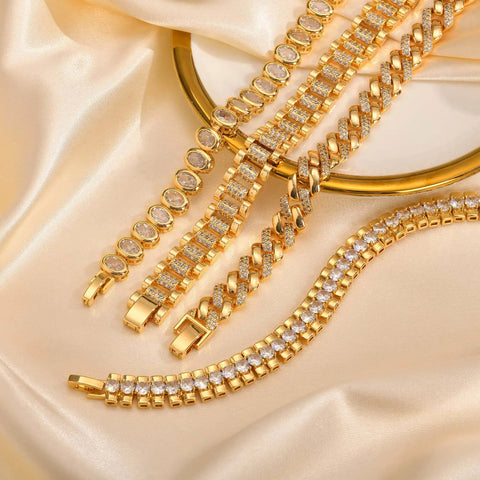 Paperclip Chain Bracelet 14K Gold Plated Cubic Zirconia Watch Strap