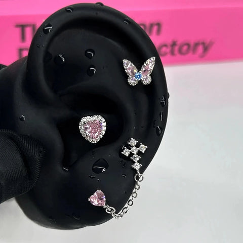 Zircon Pink Cross Ear Bone Nail 316L Stainless Steel Cochlea Piercing Jewelry