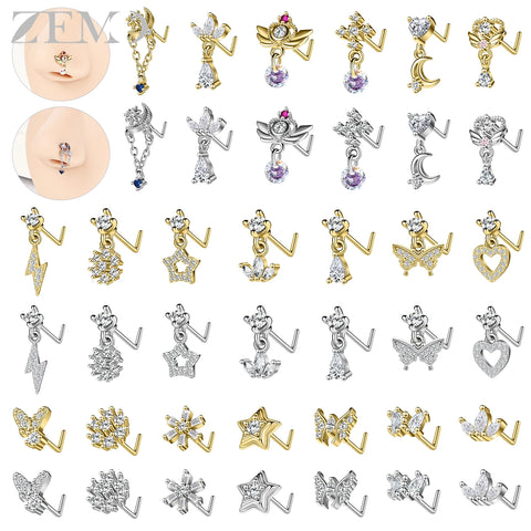Girls Cubic Zircon Nose Studs Flower Star Heart Nostril Piercings Jewelry