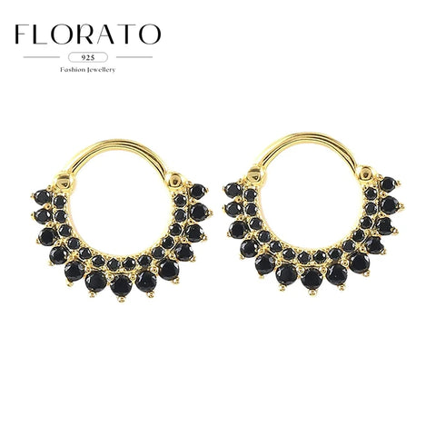 Sterling Silver Needle Multi-color Zircon Hoop Ring Luxury Crystal Piercing