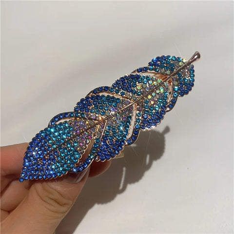 Dark Blue And Purple Rhinestones Spring Rectangular Hair Clip