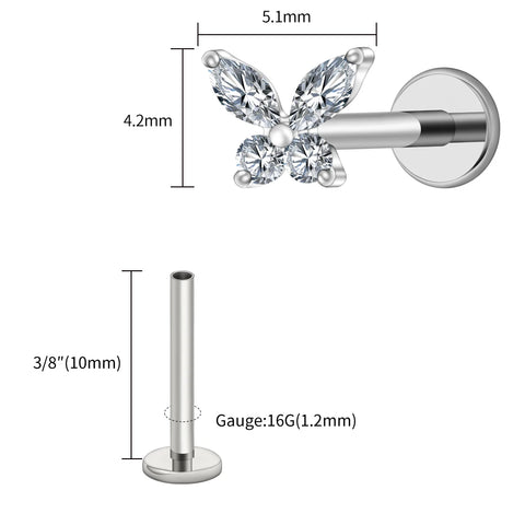 Titanium Mini Butterfly CZ Labret Tragus Cartilage Conch Forward Helix Stud