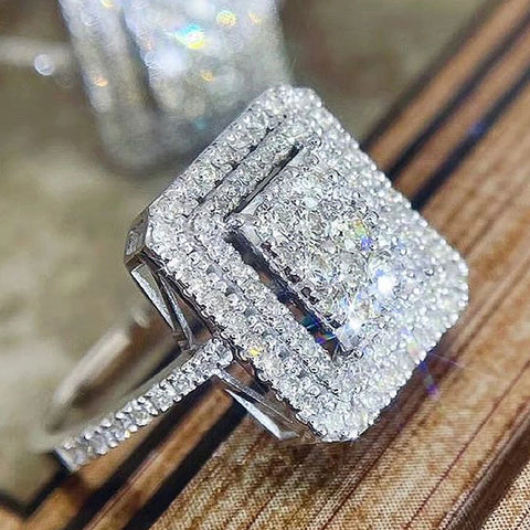 Cubic Zirconia Rings for Women Luxury Trendy Square-shaped Wedding Bands Accessories