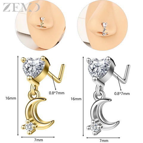 Girls Cubic Zircon Nose Studs Flower Star Heart Nostril Piercings Jewelry
