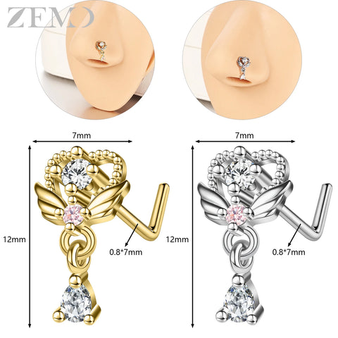 Girls Cubic Zircon Nose Studs Flower Star Heart Nostril Piercings Jewelry