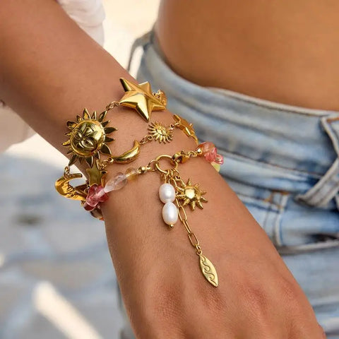 Exquisite Star Moon Versatile Casual Holiday Style Splicing Bracelet