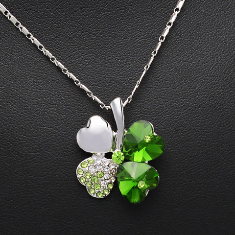 Crystal 4 Four Leaf Leaves Clover Pendant Necklaces Birthday Gift Quality Fashion Jewelry