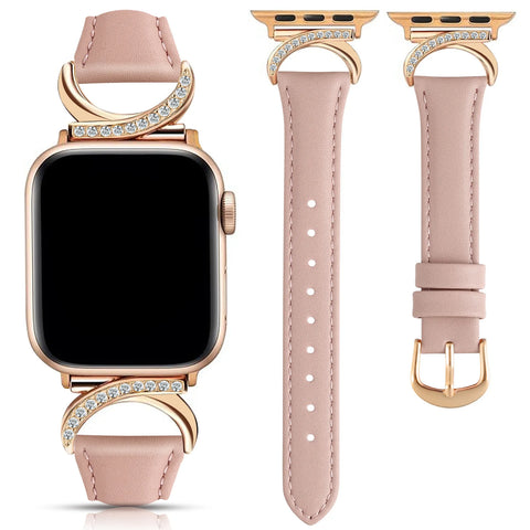 Suitable for Apple Watch 11/10/9/8/7/6/5/4 moon-shaped rhinestone leather straps