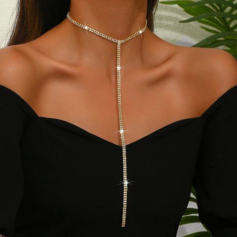 Fashion Shiny Rhinestone Chain Y-Shaped Necklaces