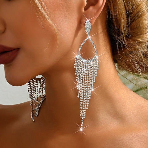 2PC women's jewelry with rhinestone tassel earrings