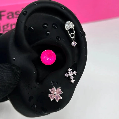 Zircon Pink Cross Ear Bone Nail 316L Stainless Steel Cochlea Piercing Jewelry