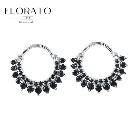 Sterling Silver Needle Multi-color Zircon Hoop Ring Luxury Crystal Piercing