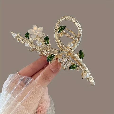 Flower branch light luxury grab clip high-end elegant headwear