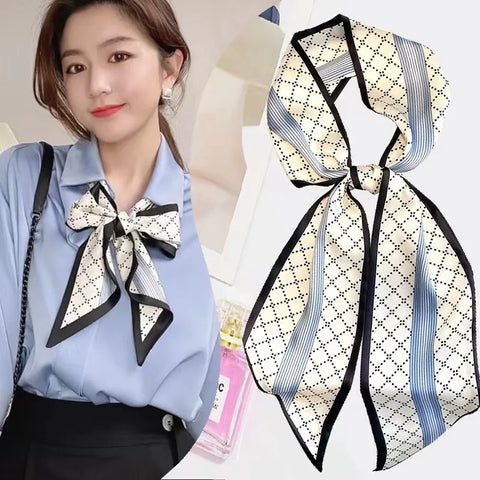 Print Silk Scarf Women Soft Satin Horse Hairband Bevel Neckerchief Office Headband