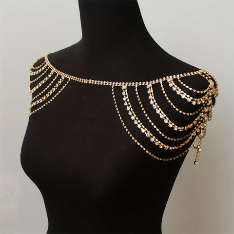Sexy multi-layer classical tassel rhinestone shoulder chain