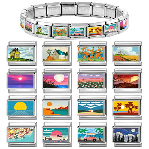 Scenery Moon Heart Sunset Sunrise Beach Charm Links