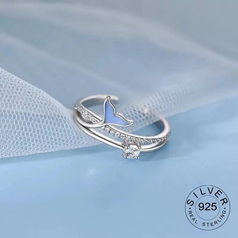 Sterling Silver Rings For Women Geometric Fine Jewelry Finger Adjustable Plant Leaf Star Zircon Ring